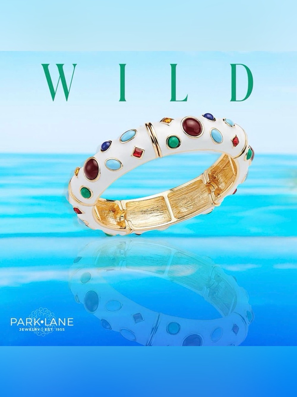 Park Lane White Enamel Multicolor Gemstone Bangle Bracelet - WILD